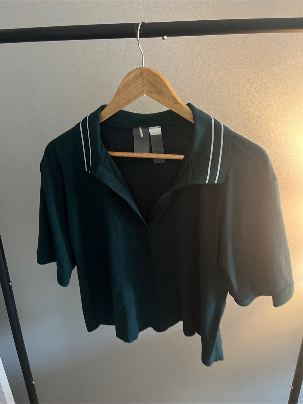 CALIA by Carrie Underwood Dark Teal Cropped Polo with Contrast Stripes